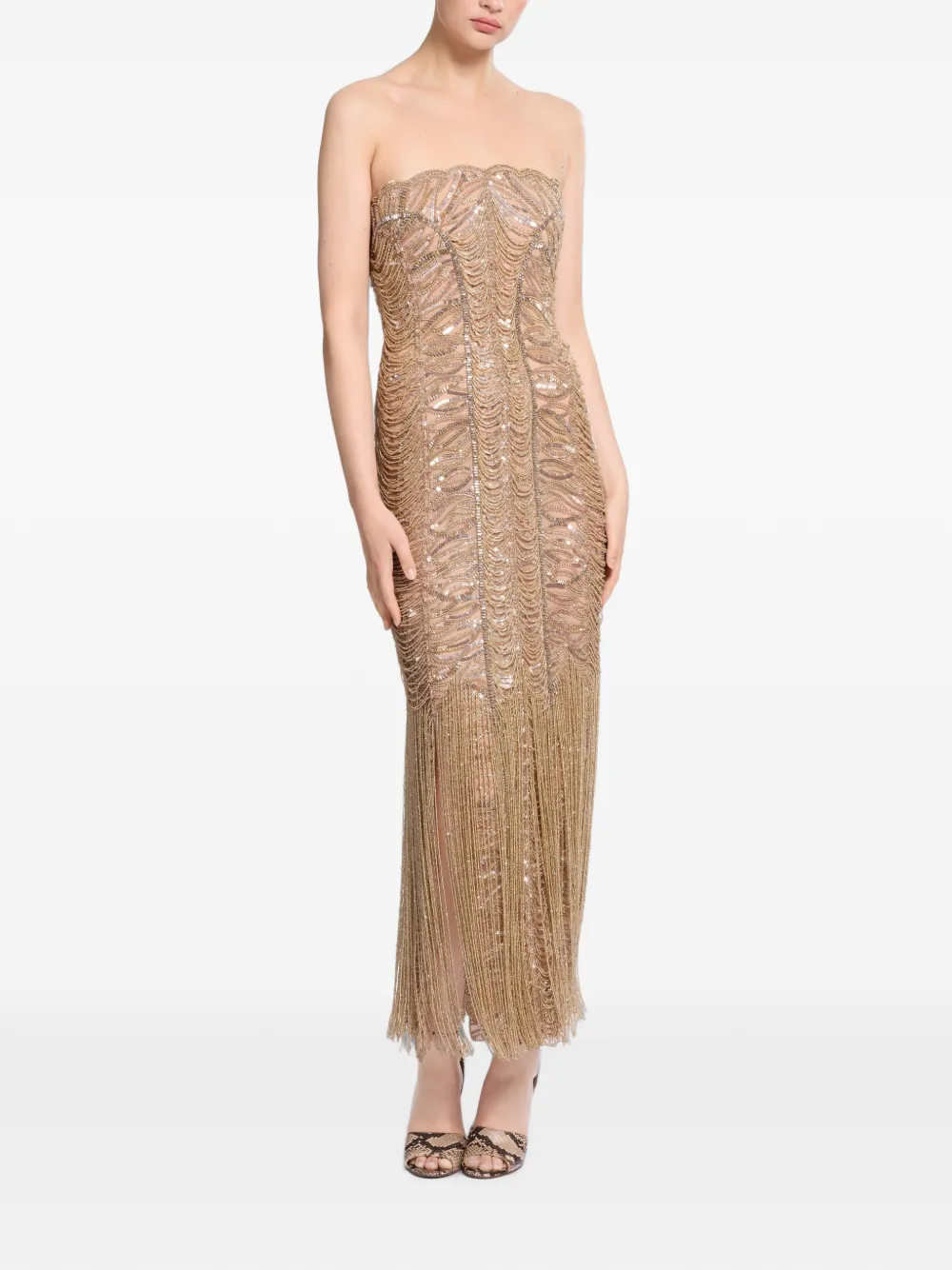 Elie Saab Maxi-jurk met geborduurde kralen Goud
