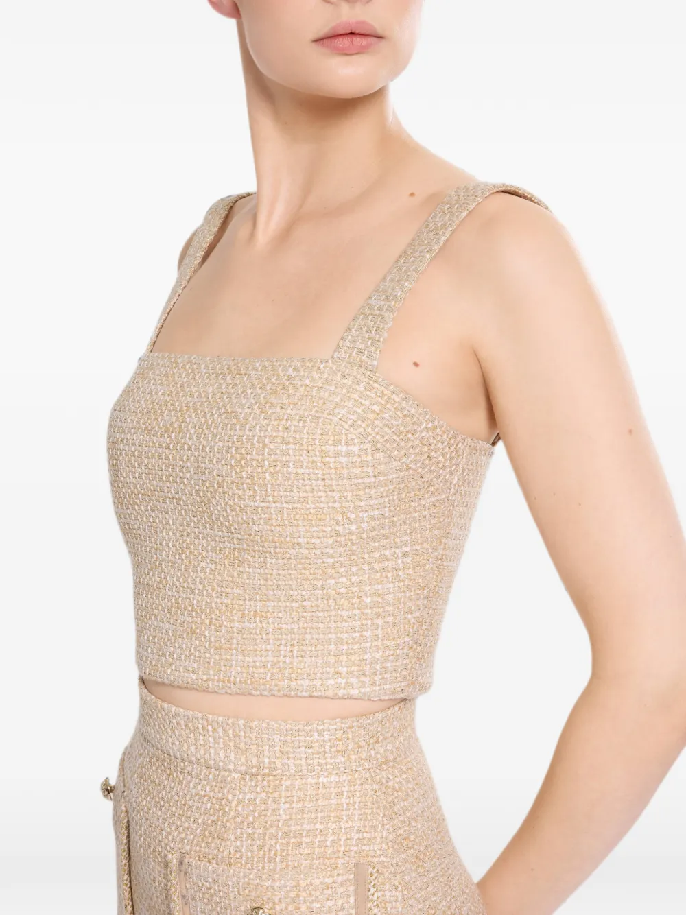 Elie Saab Tweed cropped top Beige
