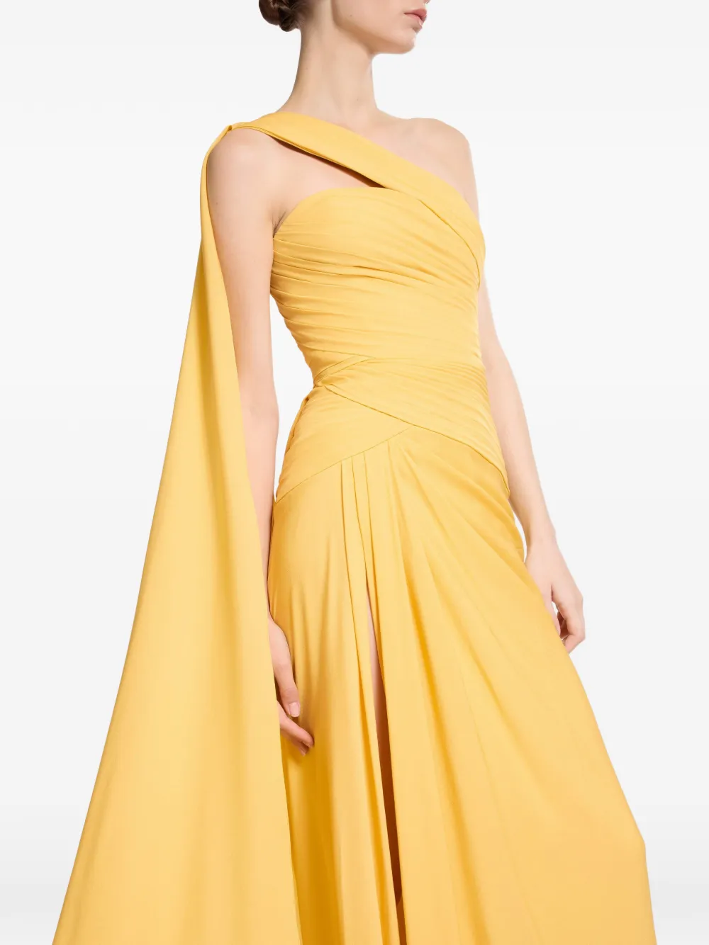 Elie Saab Gedrapeerde zijden jurk Geel