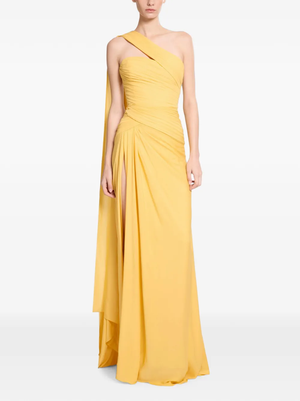 Elie Saab Gedrapeerde zijden jurk Geel