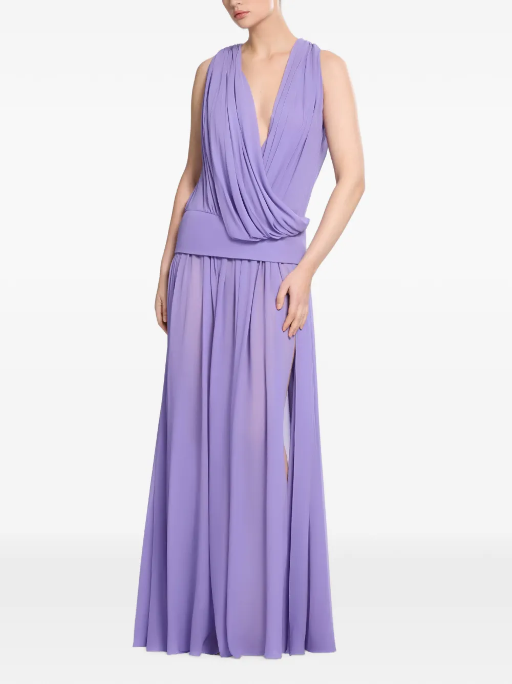 Elie Saab Gedrapeerde zijden maxi-jurk Paars