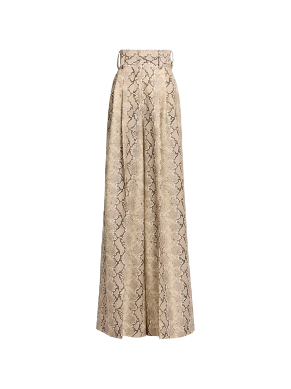 Elie Saab Python-print Virgin-wool Trousers in Neutrals