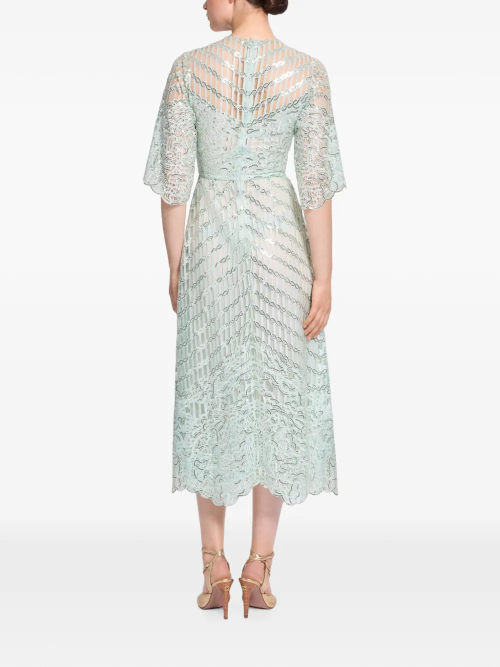 Elie Saab Midi-jurk verfraaid met pailletten en kant Groen
