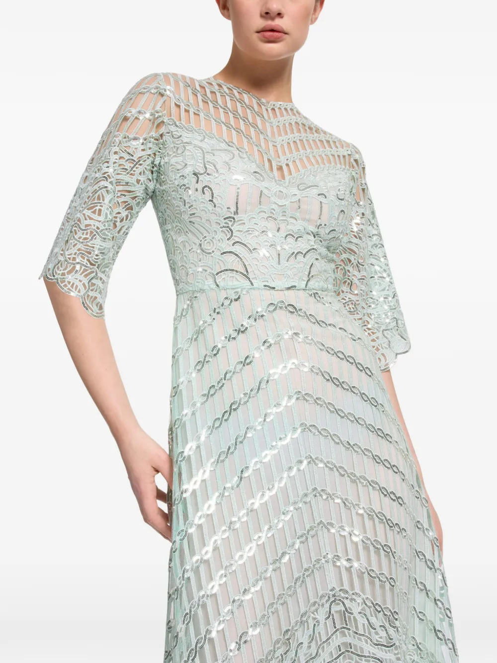 Elie Saab Midi-jurk verfraaid met pailletten en kant Groen