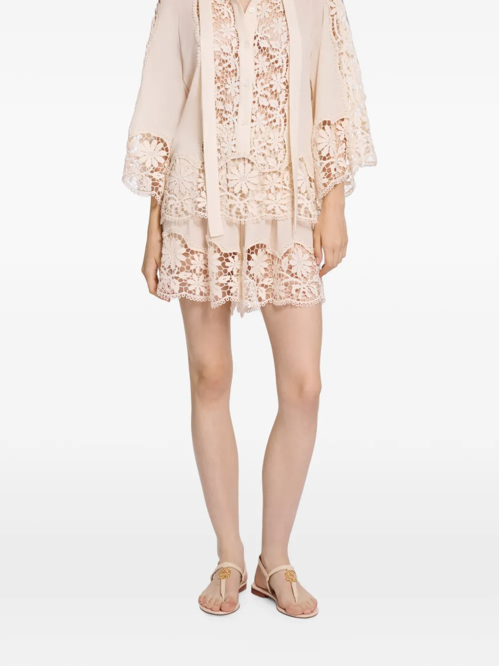 Elie Saab Macramé zijden shorts Beige