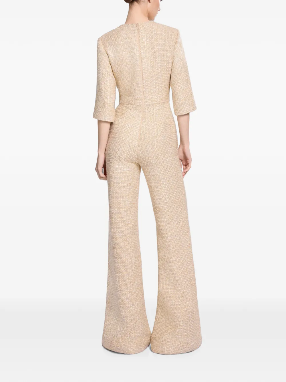 Elie Saab Tweed jumpsuit met pythonprint Beige