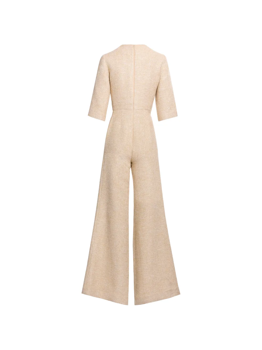 Elie Saab Tweed jumpsuit met pythonprint Beige