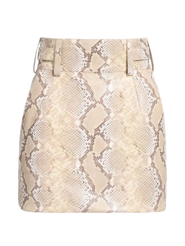 Elie Saab Python-print Belted Mini Skirt in Neutrals