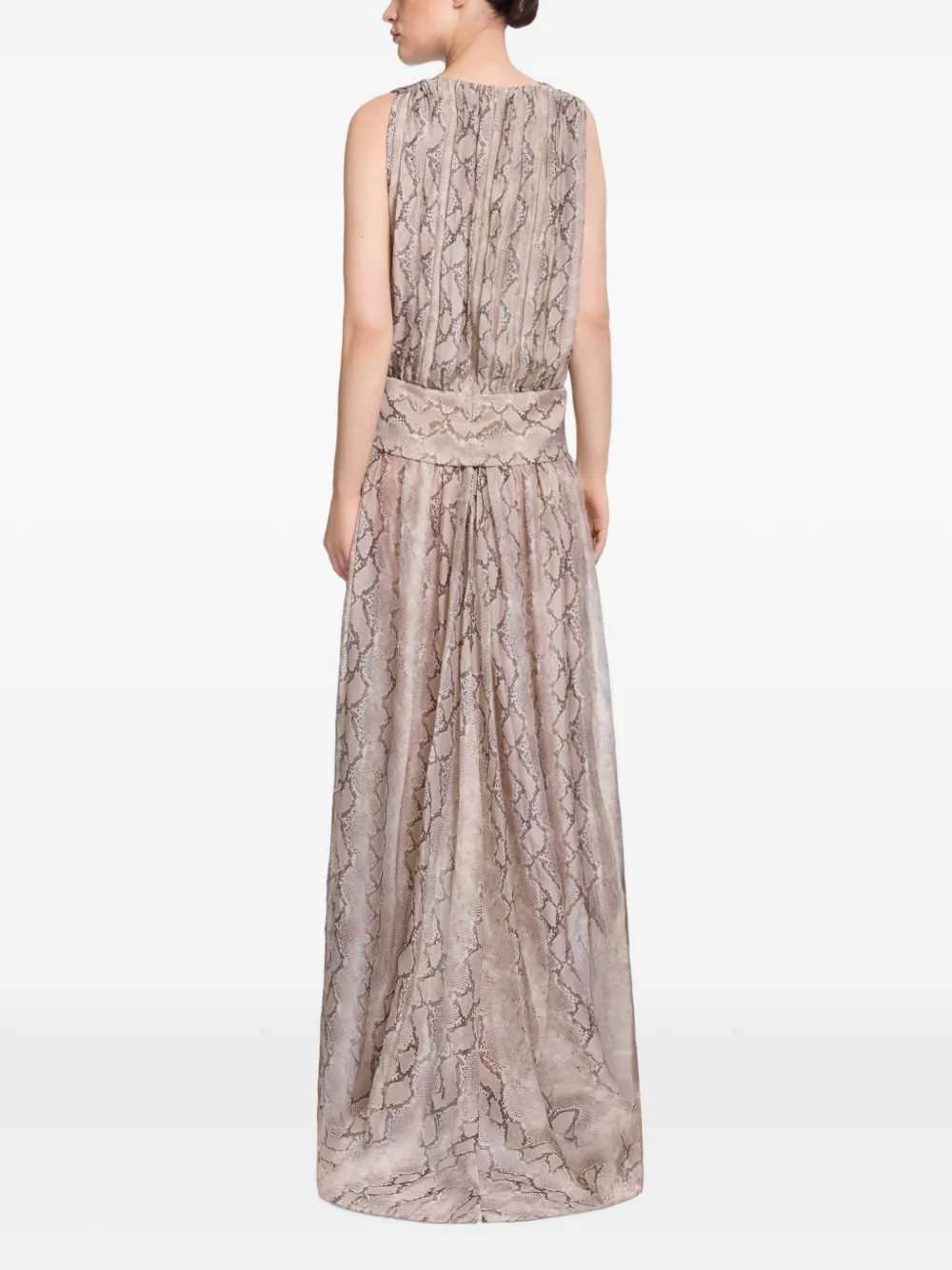 Elie Saab Zijden maxi-jurk met pythonprint Beige