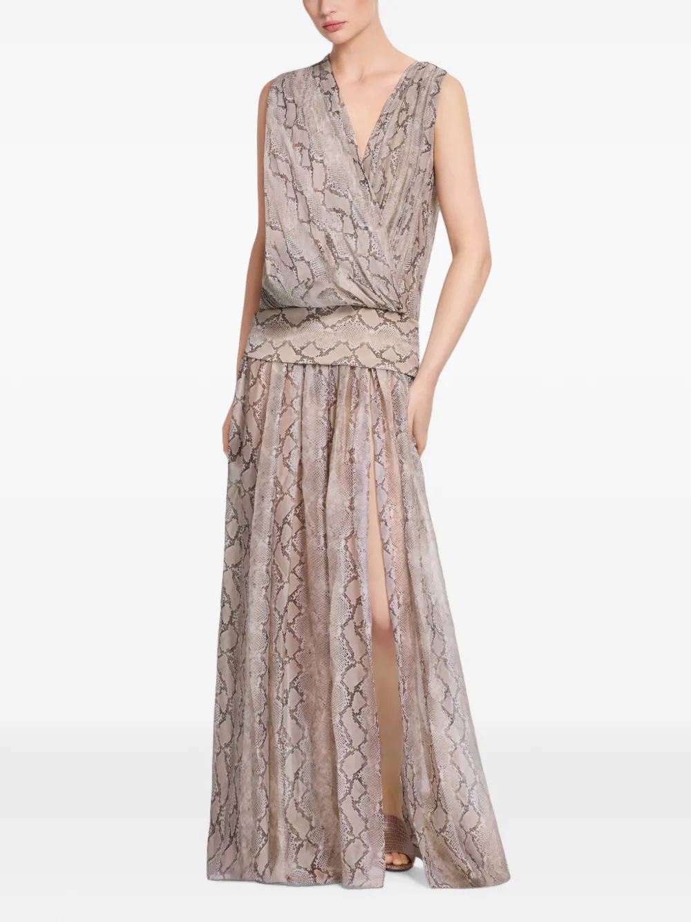 Elie Saab Zijden maxi-jurk met pythonprint Beige
