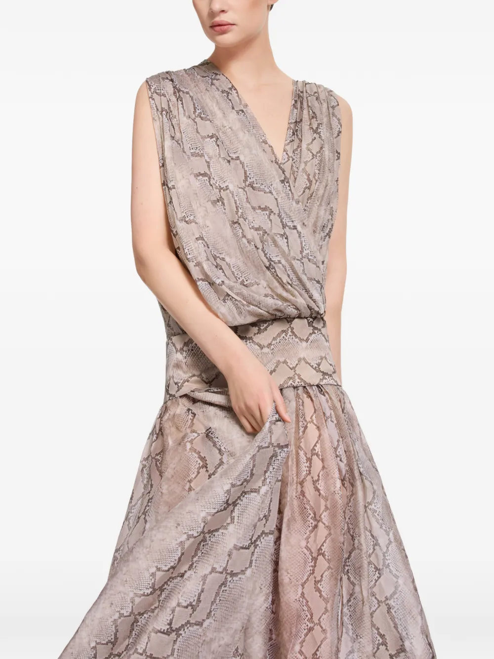 Elie Saab Zijden maxi-jurk met pythonprint Beige