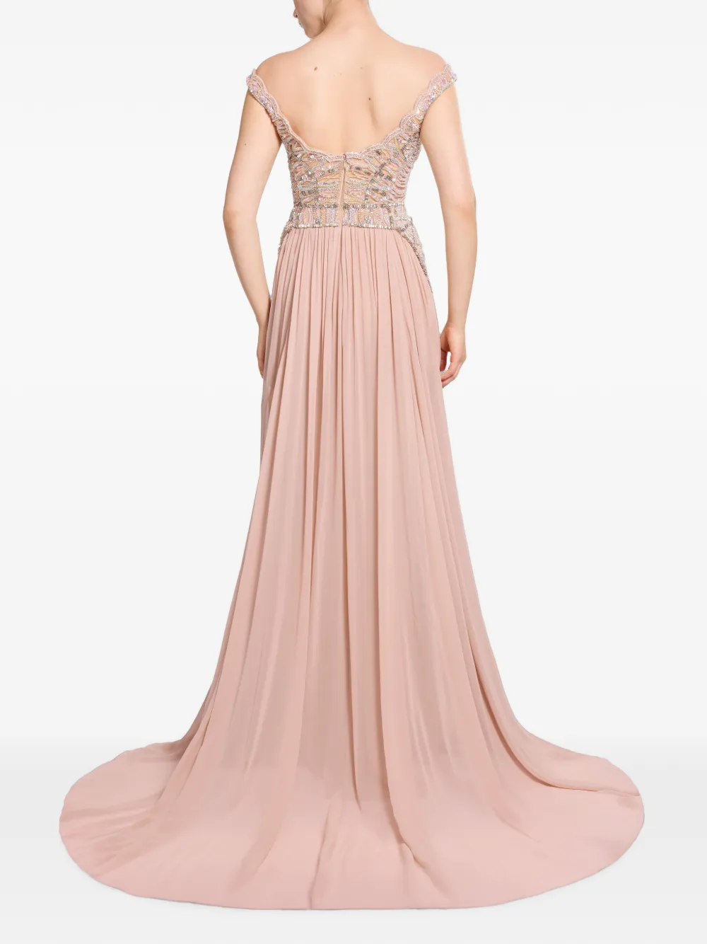 Elie Saab Maxi-jurk met borduurwerk en korset-stijl Beige