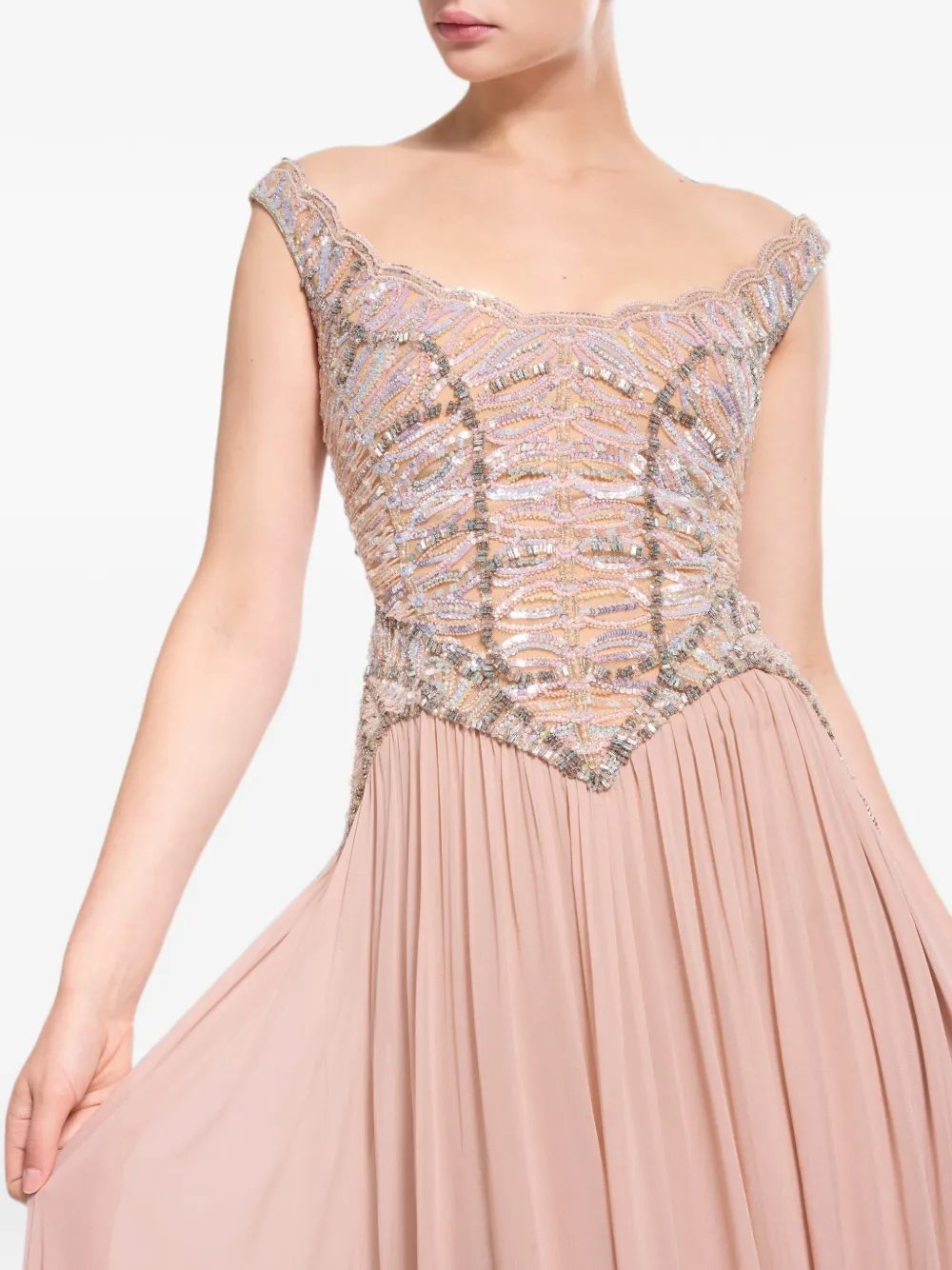 Elie Saab Maxi-jurk met borduurwerk en korset-stijl Beige