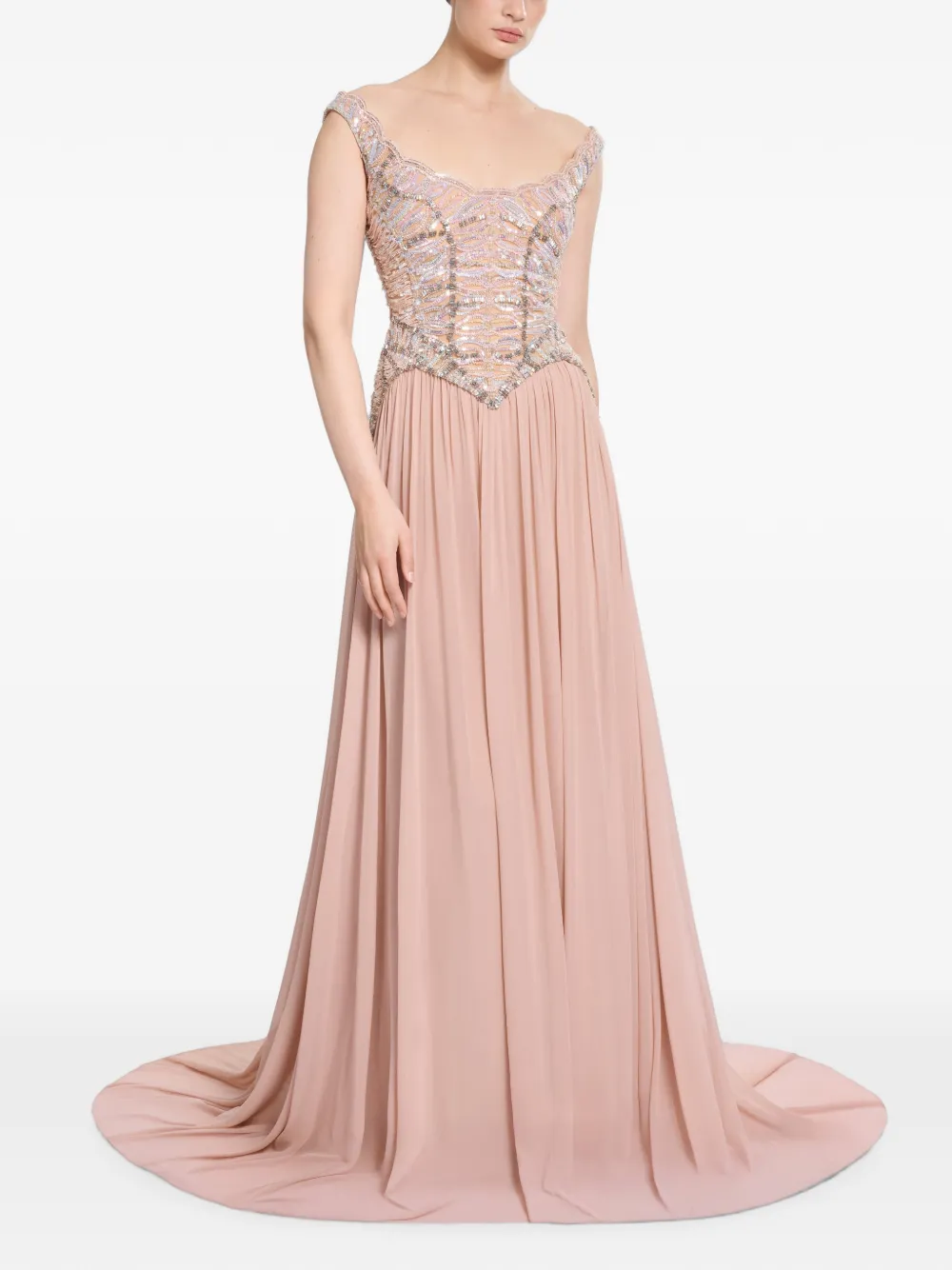 Elie Saab Maxi-jurk met borduurwerk en korset-stijl Beige