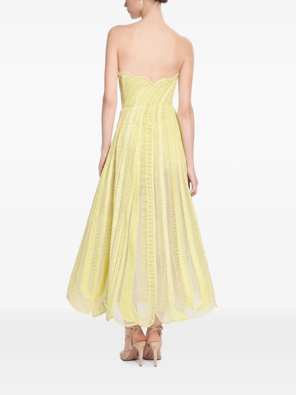 Elie Saab Strapless midi-jurk Geel