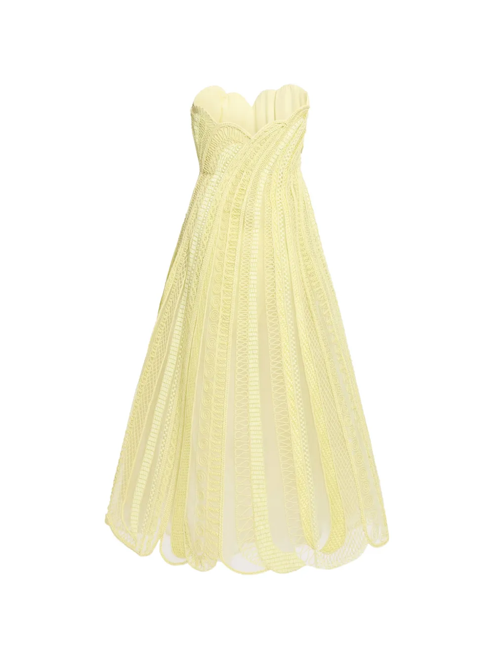 Elie Saab Strapless midi-jurk Geel