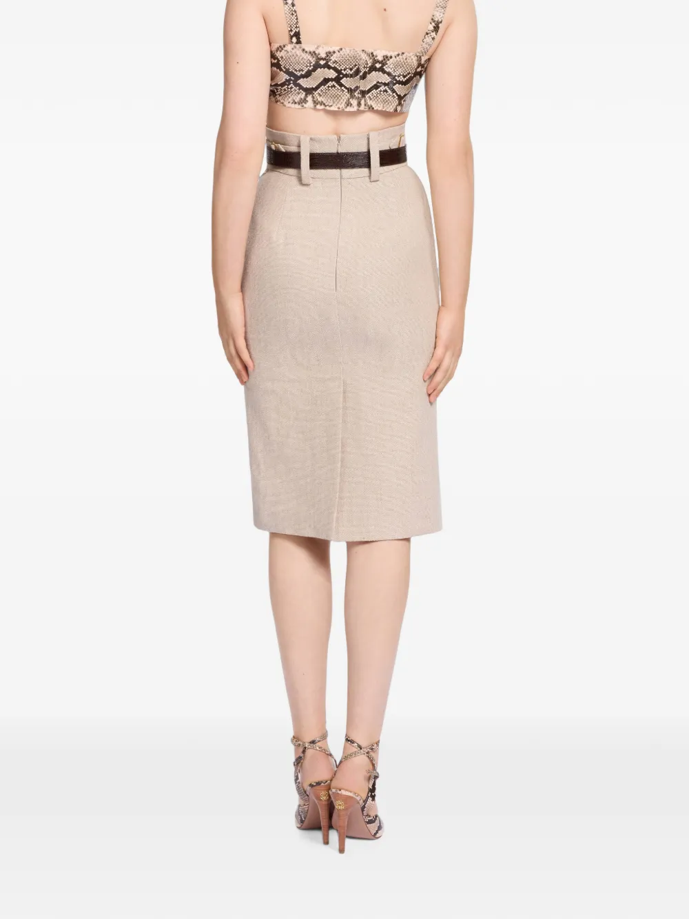 Elie Saab Midi-kokerrok met ceintuur Beige