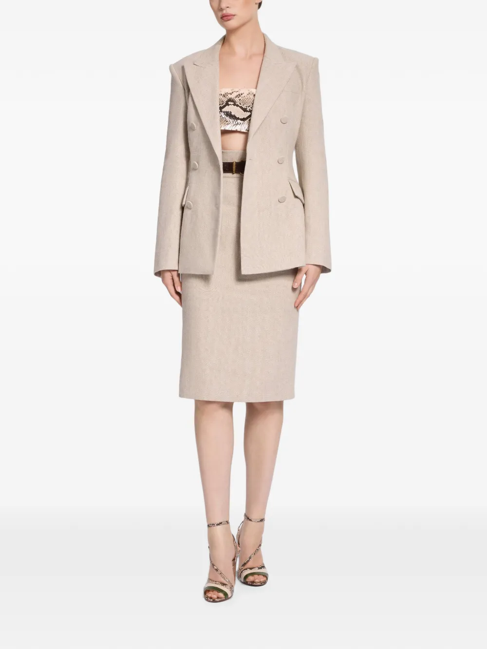 Elie Saab Midi-kokerrok met ceintuur Beige