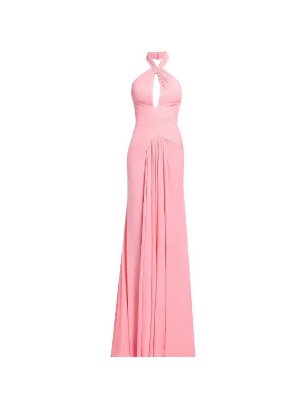 elie saab halter dress Draped halter-neck Maxi | Pink grey slip dress midi