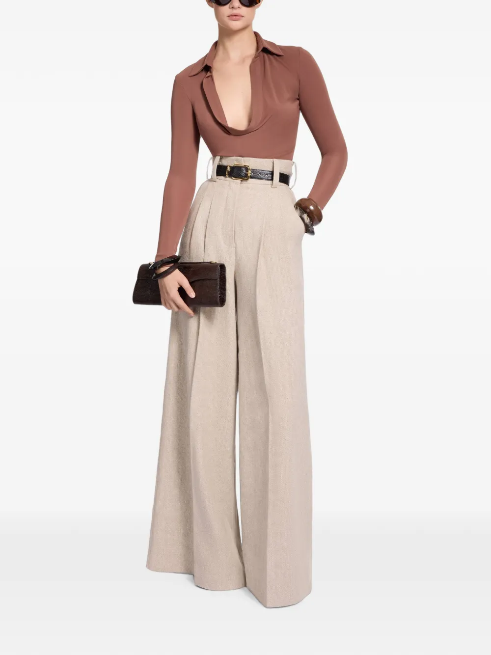 Elie Saab Geplooide canvas palazzo broek Beige