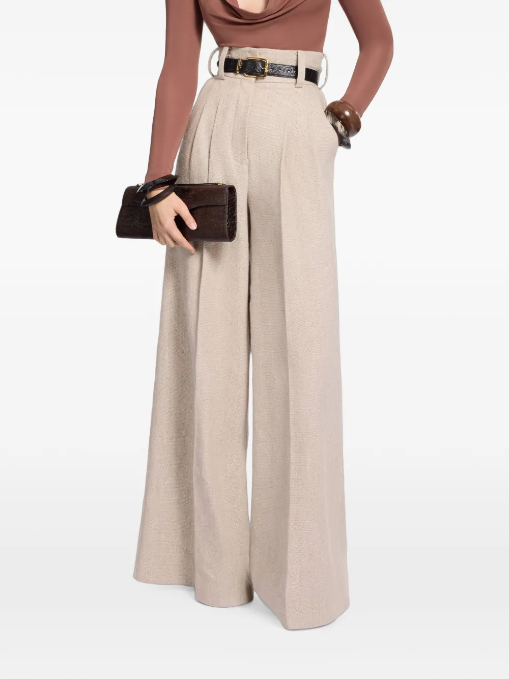Elie Saab Geplooide canvas palazzo broek Beige