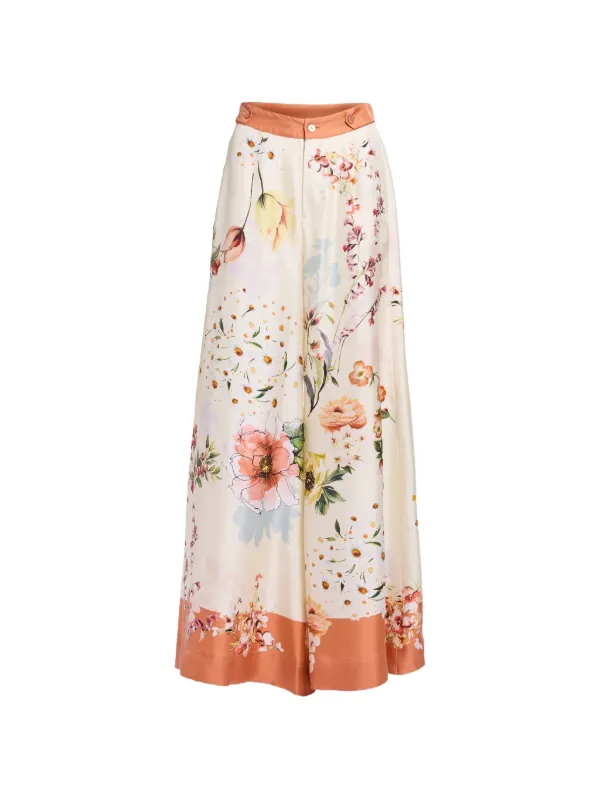 Elie Saab Floral-print Silk Trousers in Neutrals