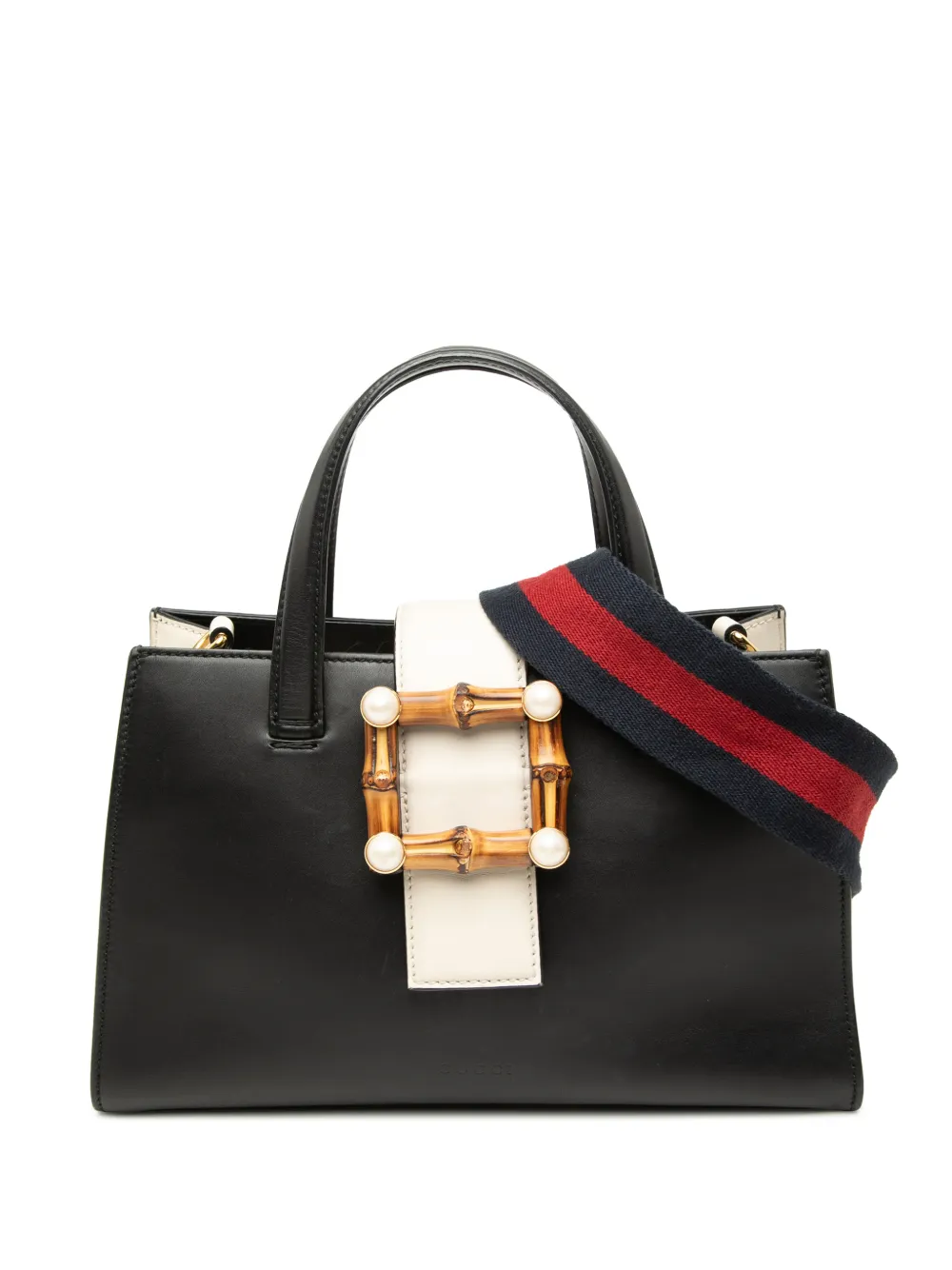 Gucci Pre-Owned 2000-2015 Small Bicolor Calfskin Bamboo Buckle Web Top Handle Bag satchel - Nero