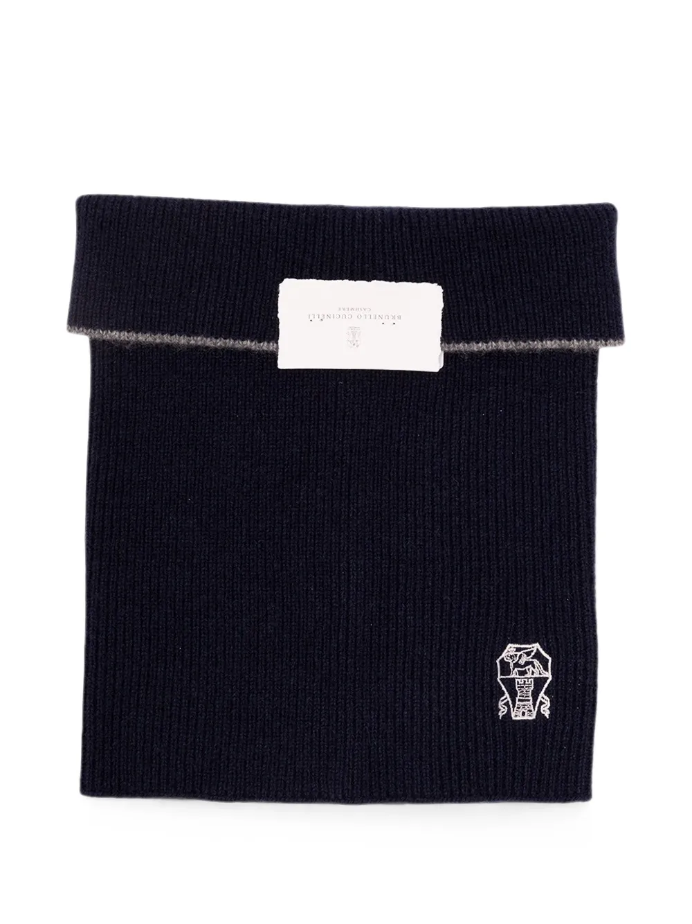 Brunello Cucinelli embroidered-logo ribbed scarf - Blu