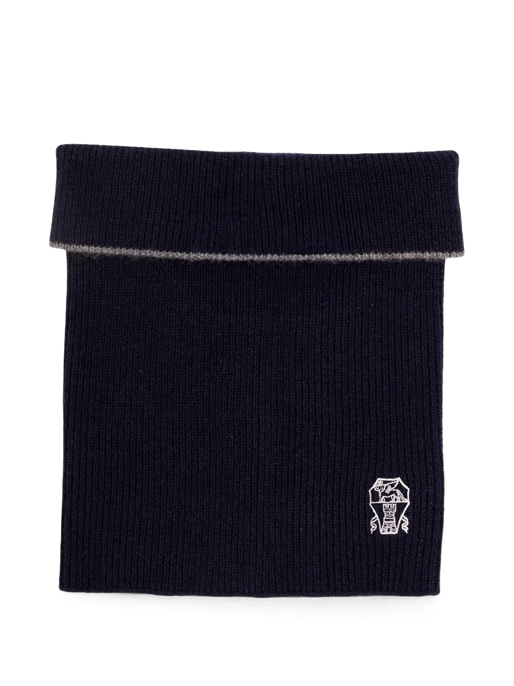 Brunello Cucinelli embroidered-logo ribbed scarf - Blu