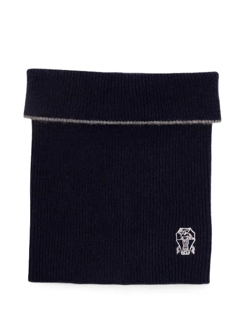 Brunello Cucinelli embroidered-logo ribbed scarf