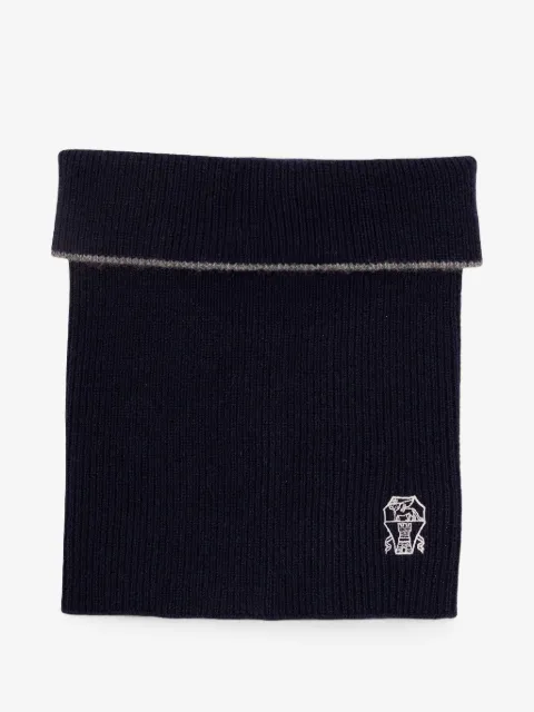 Brunello Cucinelli embroidered-logo ribbed scarf