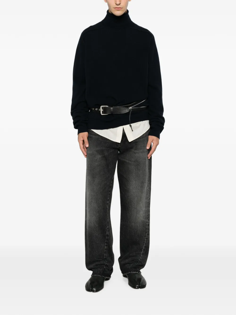 Maison Margiela Trui met gerafelde afwerking en hoge hals Blauw