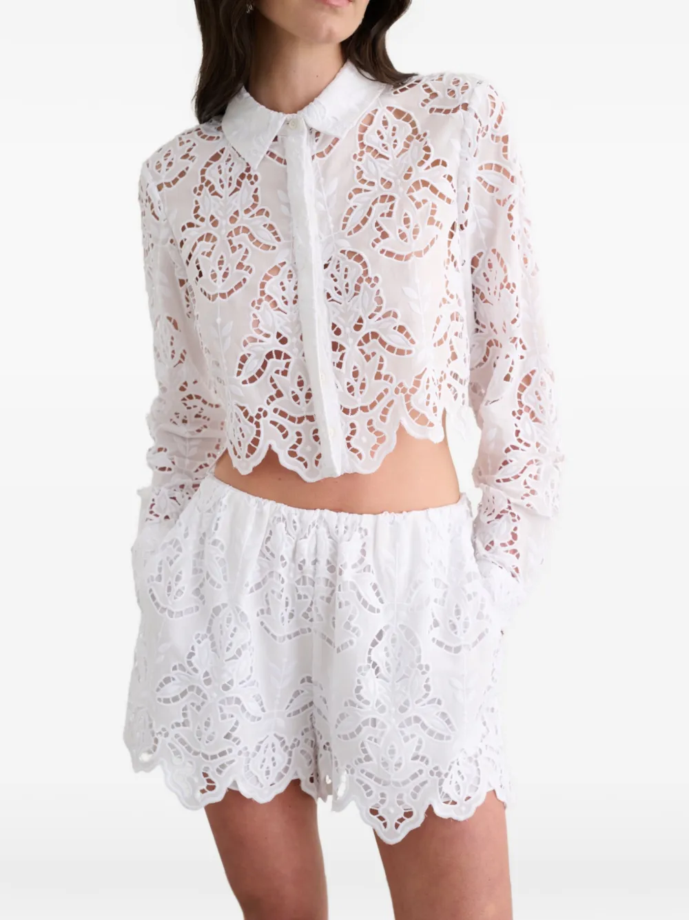 Toccin Pavlina shorts met gewelfde afwerking en kant Wit
