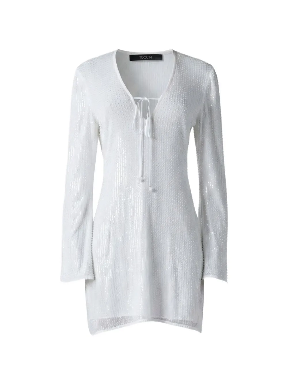 Toccin Raine Flared sequin-embellished flared-sleeve dress - Weiß