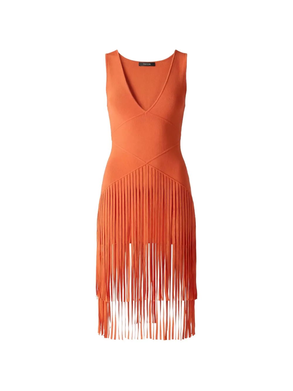 Toccin Patricia fringe-trim V-neck dress - Arancione