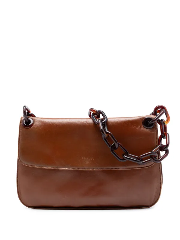 Prada Pre-owned 2000-2013 Goatskin Madras Swing Chain Shoulder Bag in Brown