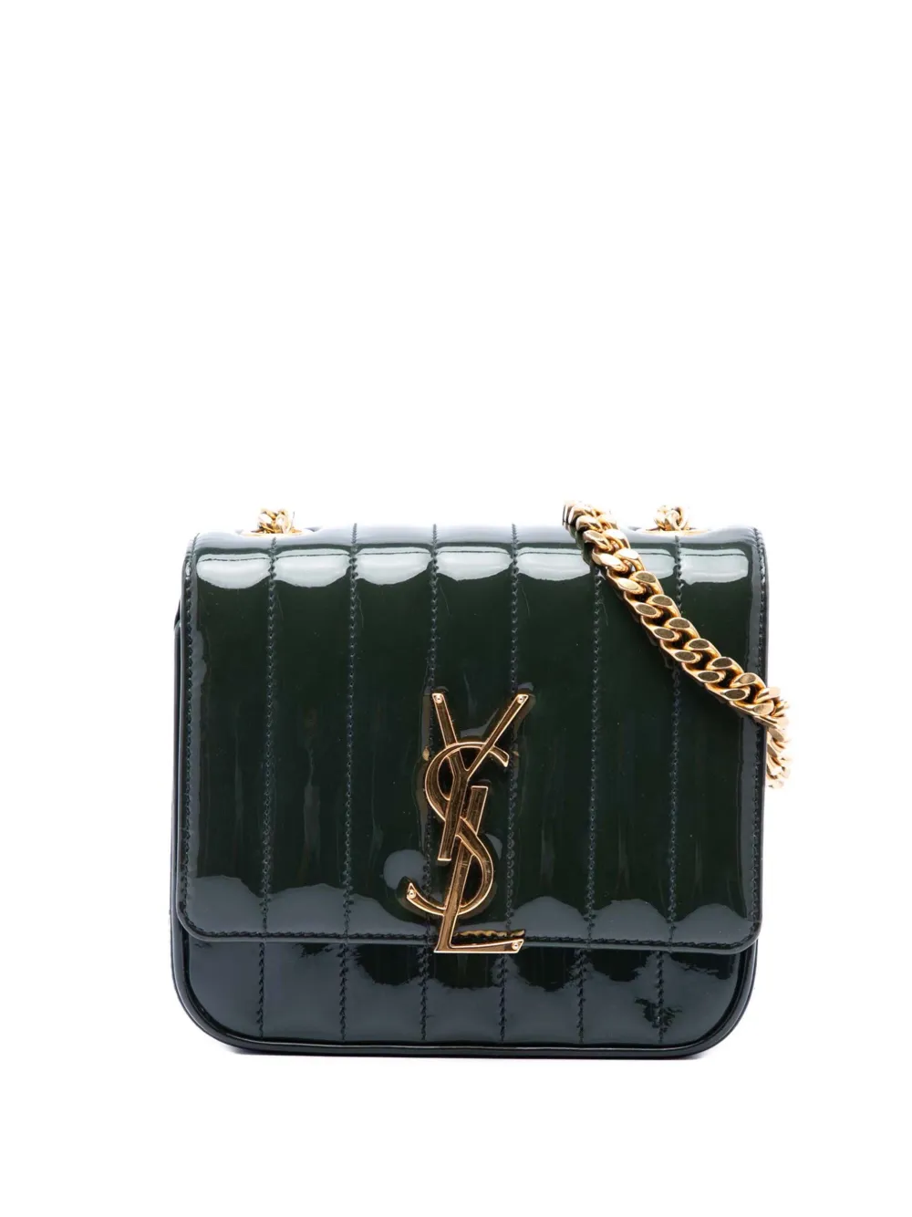Saint Laurent Pre-Owned 2019 Small Patent Monogram Vicky Chain Bag crossbody bag - Verde