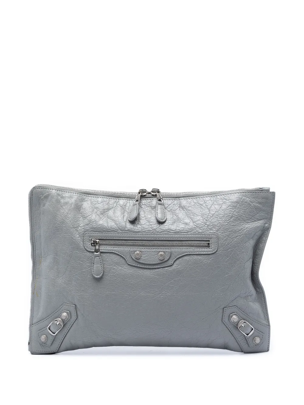 Balenciaga Pre-Owned 2018 Lambskin Motocross Giant 12 Zip Around Flat clutch bag - Grigio