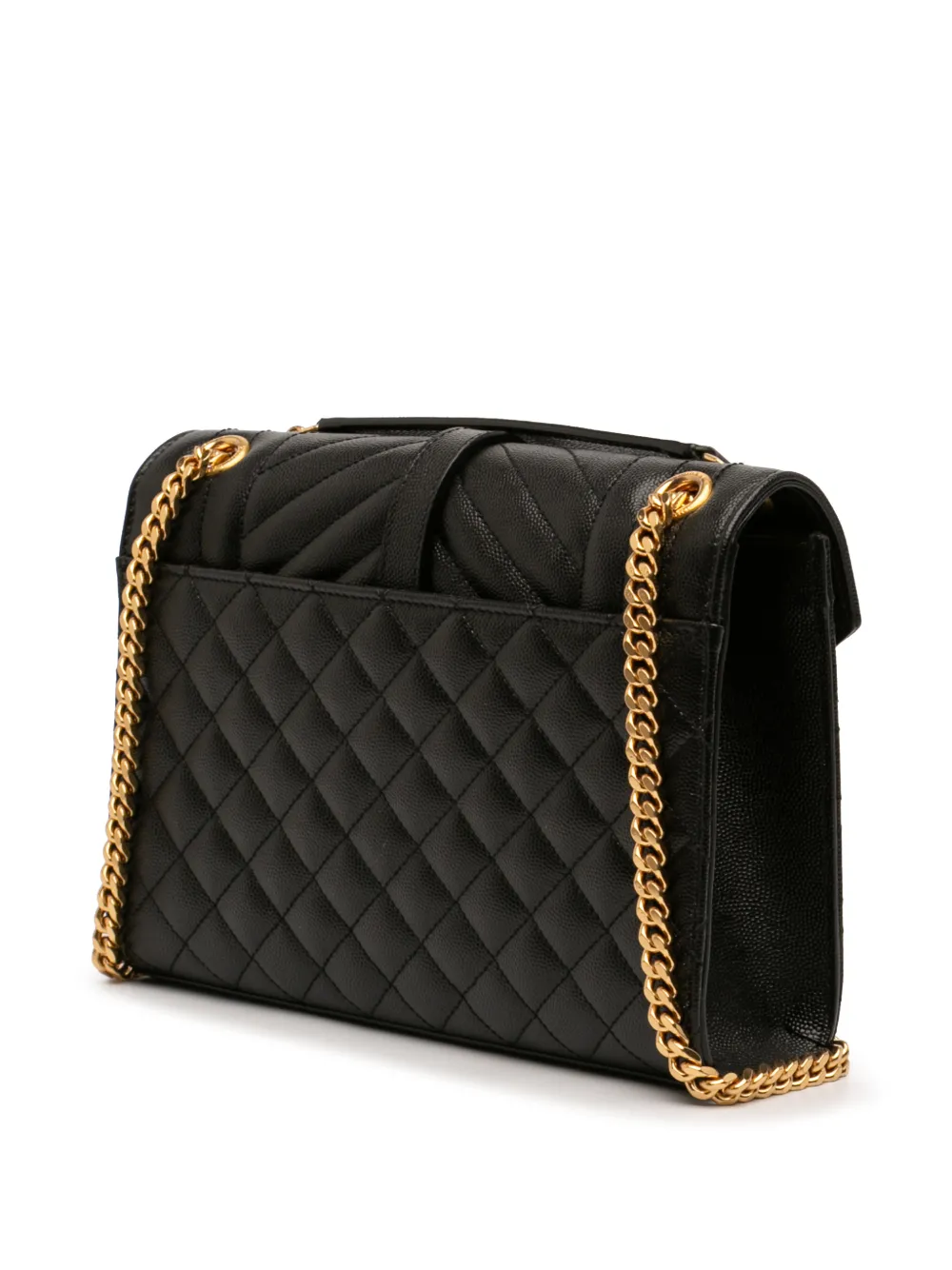  Saint Laurent Pre-owned 2022 Medium Grain De Poudre Triquilt Monogram Envelope Bag Shoulder Bag - Noir 