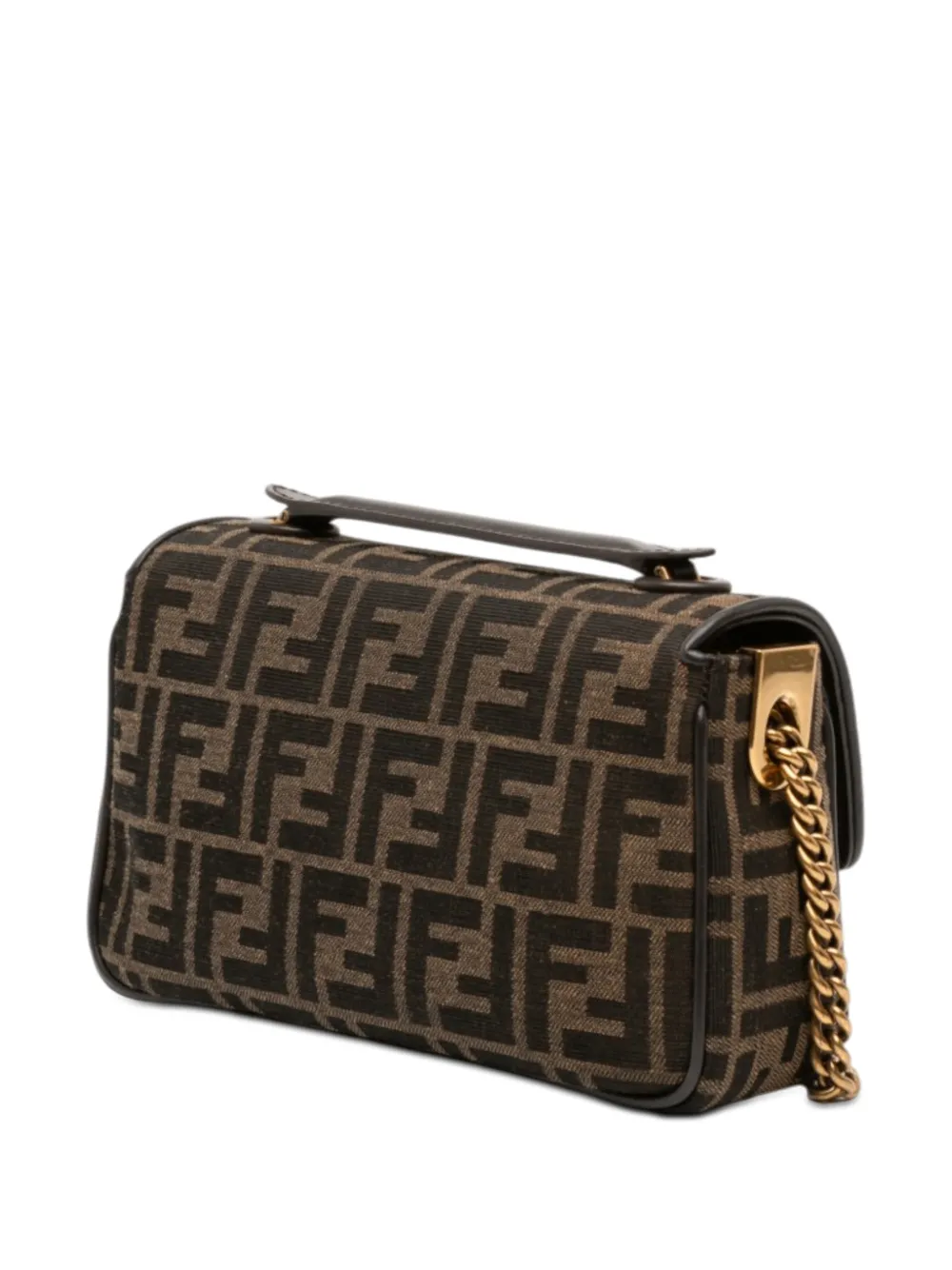  Fendi Pre-owned 2010-2026 Zucca Canvas Chain Midi Baguette Shoulder Bag - Marron 