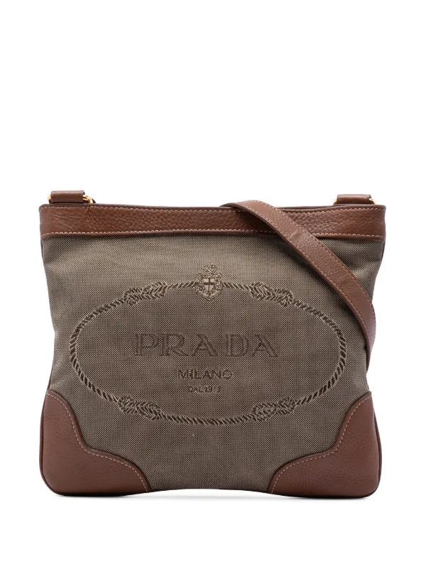 Prada Pre-owned 2010-2026 Canvas Canapa Logo Crossbody Bag in Neutrals