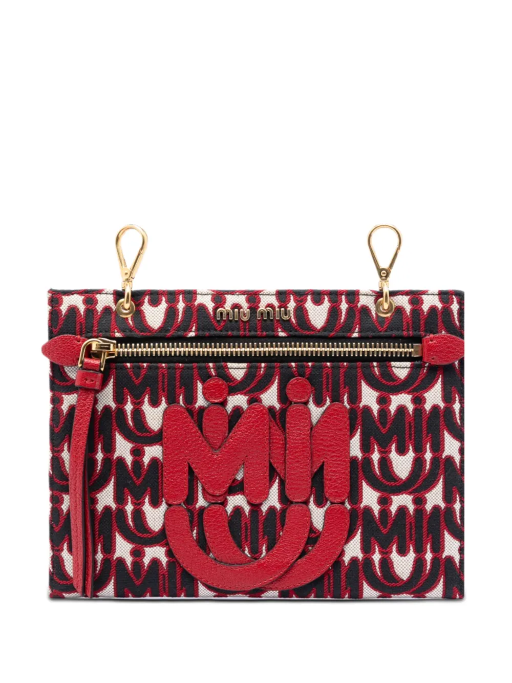Miu Miu Pre-Owned 2010-2026 M/M Paris Emiuticon Jacquard and Goatskin pouch - Rosso