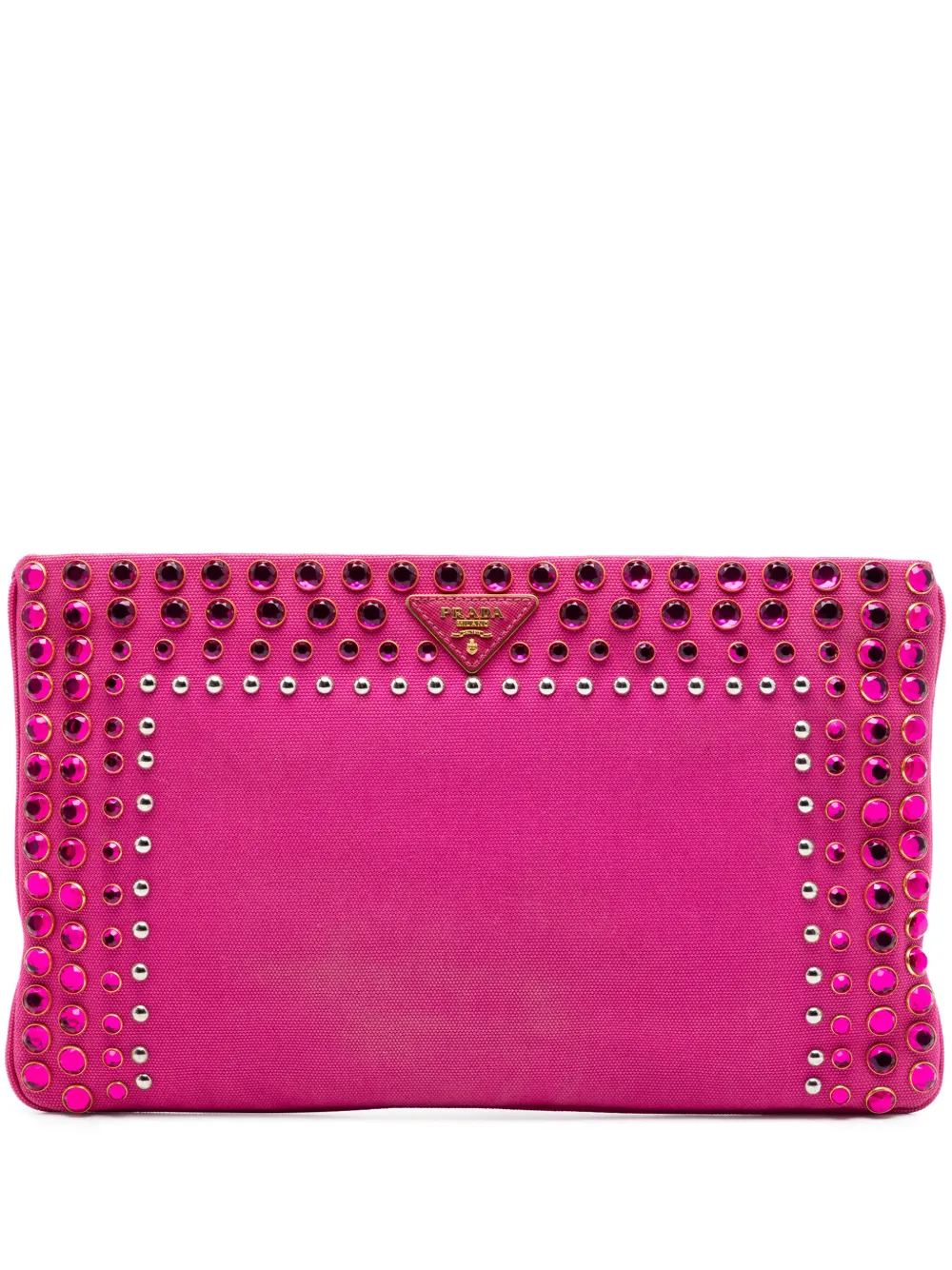 Pre-owned Prada 2013-2026 Canvas Canapa Bijoux Clutch Bag In Pink