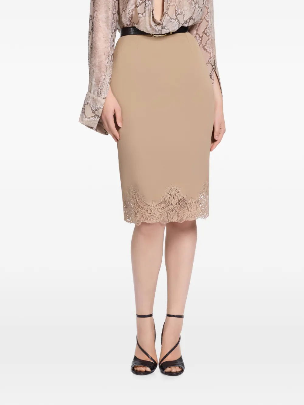 Elie Saab Midi kokerrok met kanten afwerking Beige