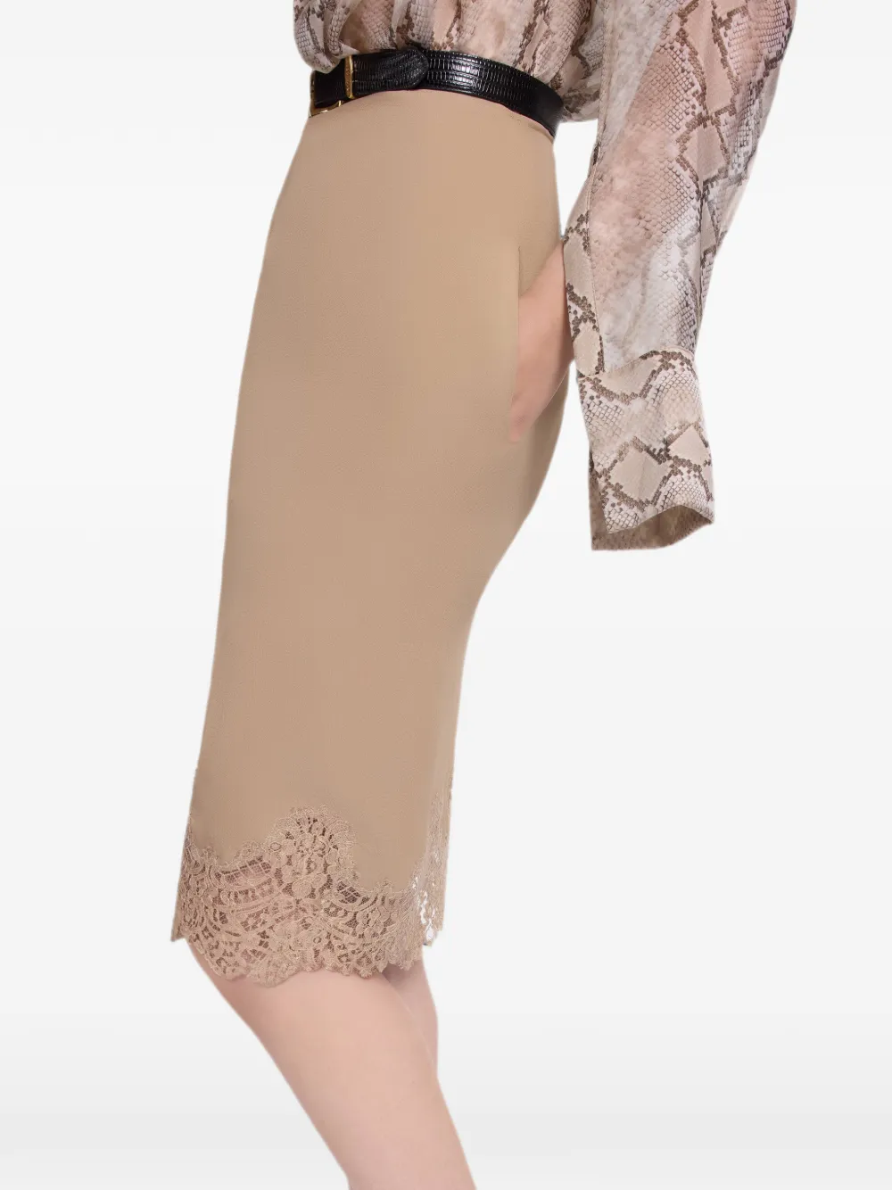 Elie Saab Midi kokerrok met kanten afwerking Beige