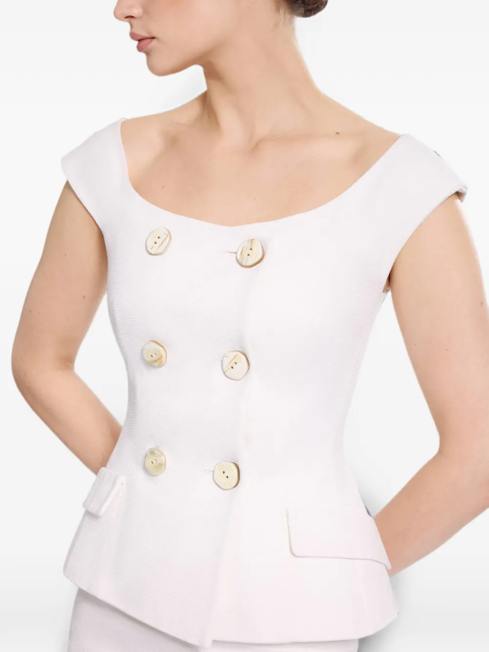 Elie Saab Piqué blouse met dubbele rij knopen Wit