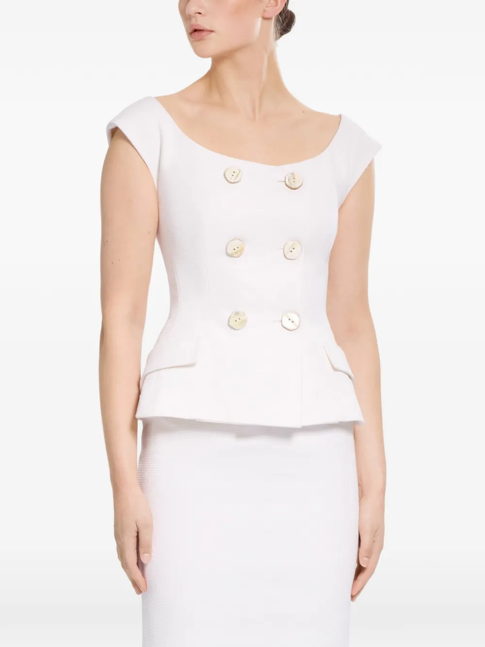 Elie Saab Piqué blouse met dubbele rij knopen Wit