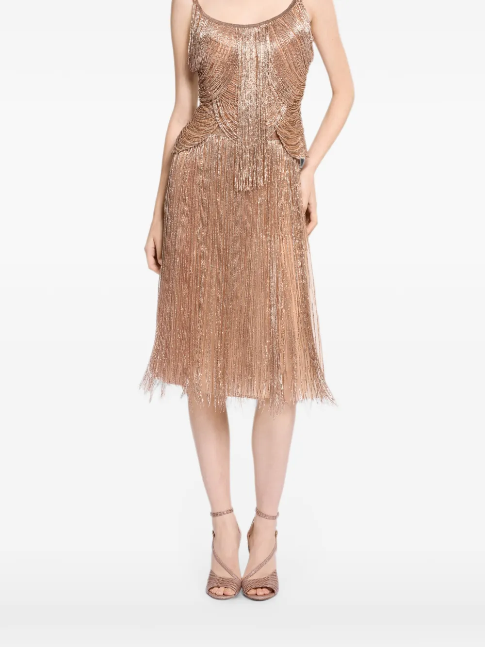 Elie Saab Midi-rok met borduurwerk en franje Goud