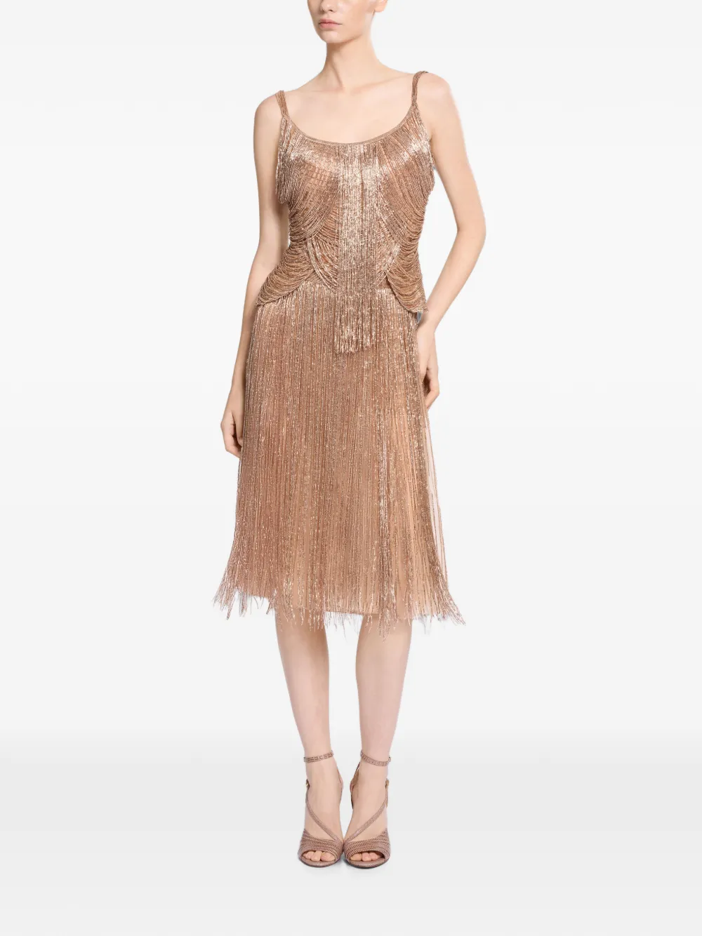 Elie Saab Midi-rok met borduurwerk en franje Goud