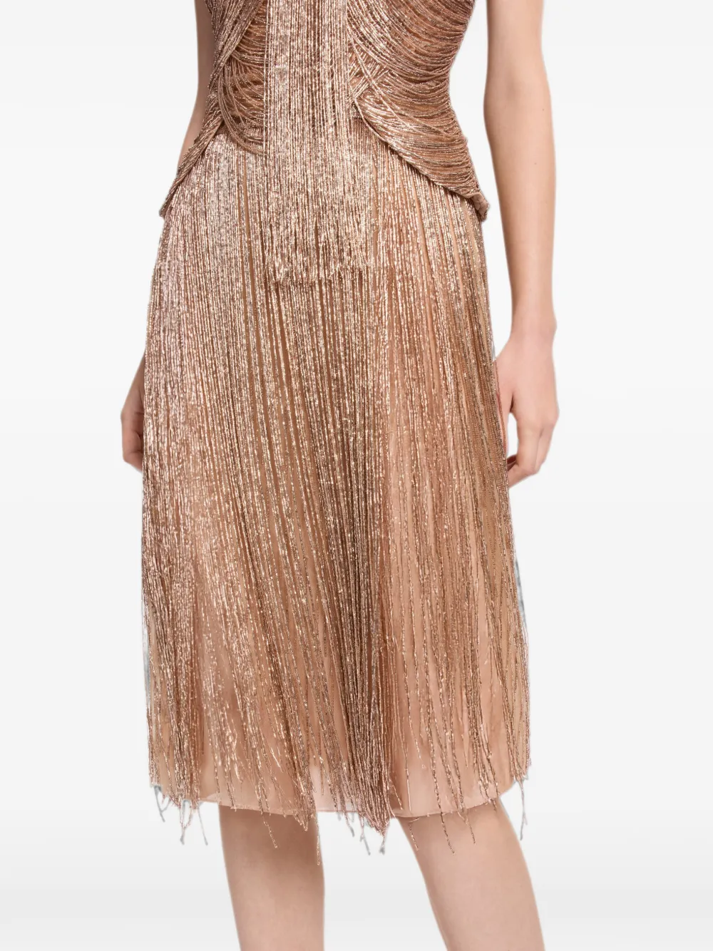 Elie Saab Midi-rok met borduurwerk en franje Goud
